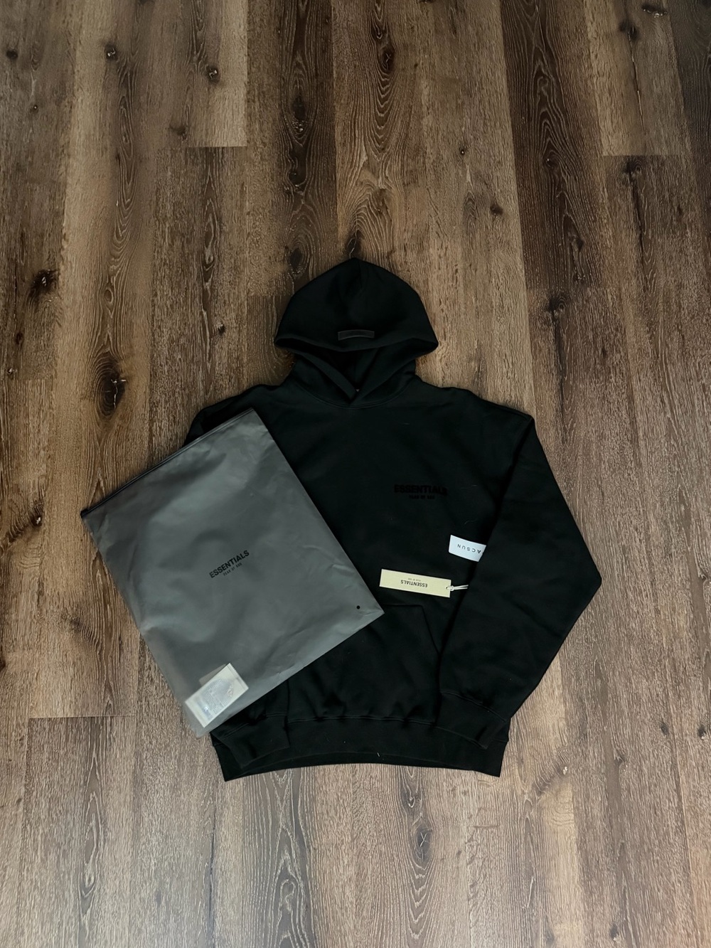 ESSENTIALS Men’s Black Hoodie - Minimal Logo Pullover